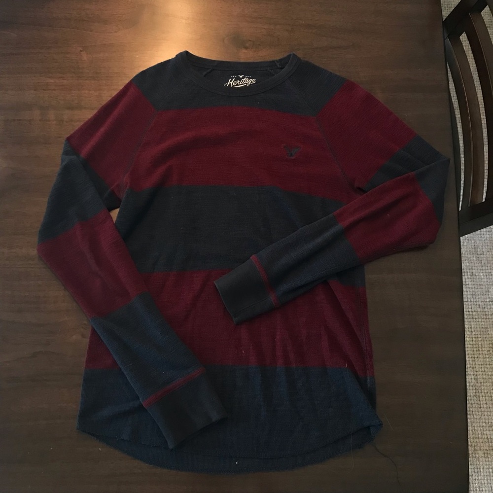 American Eagle Navy/Maroon Striped Sweater